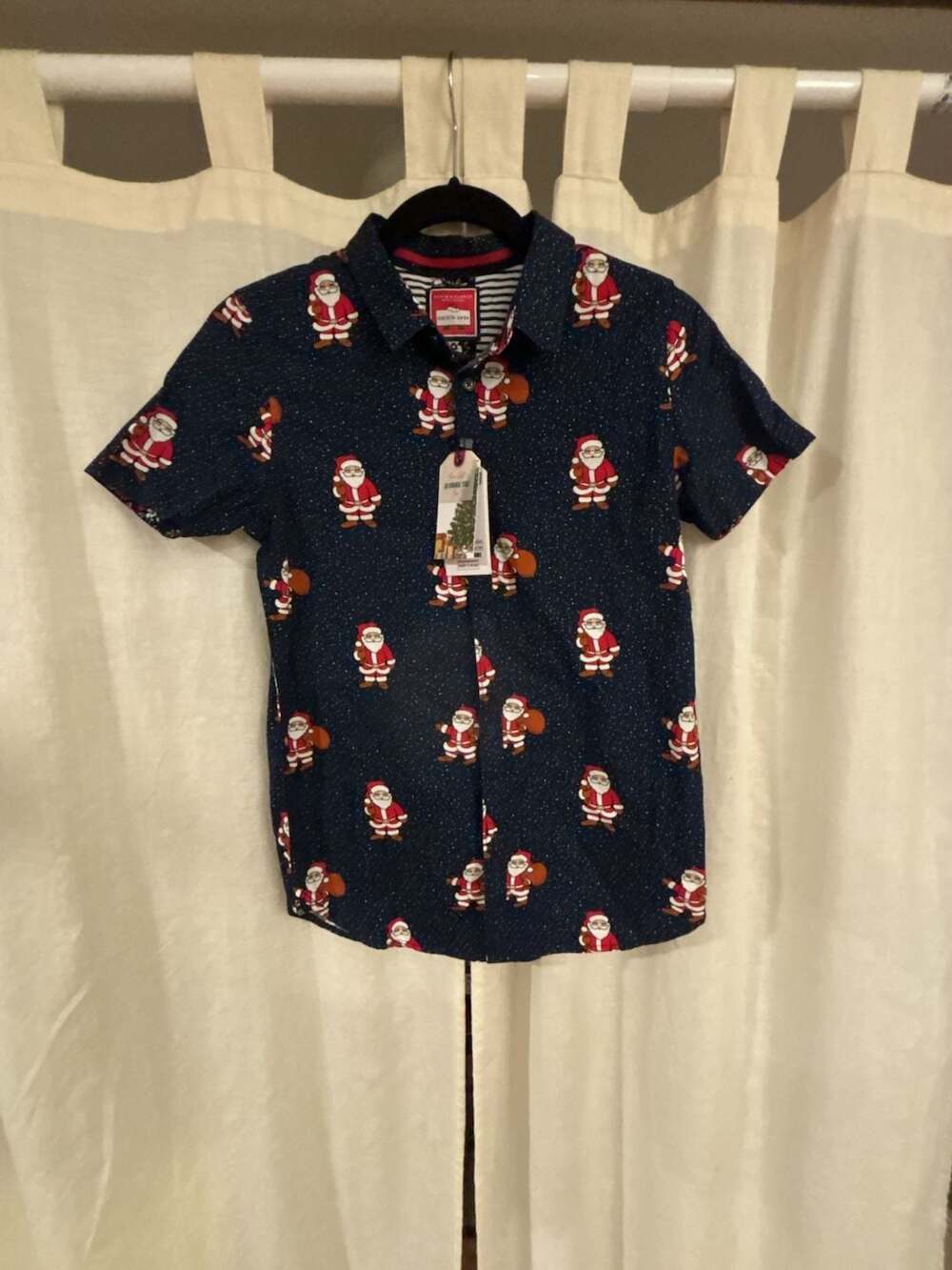 Denim & Flower Boys Christmas Santa Print Short Sleeve Button Down Shirt